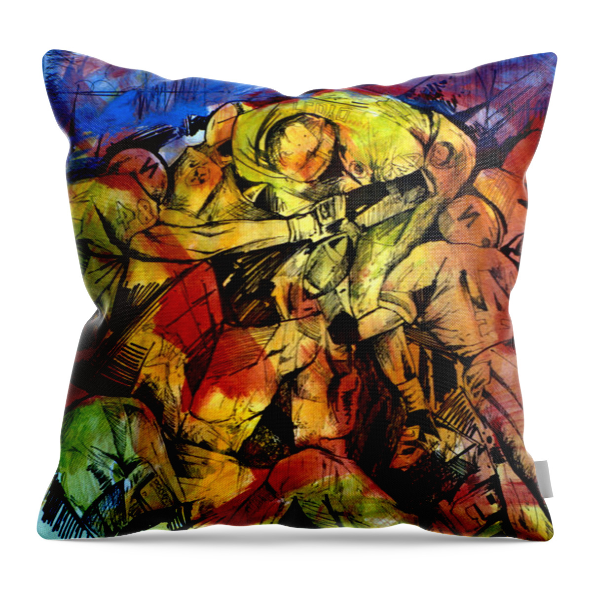  Throw Pillow featuring the painting Football Cluster by John Gholson