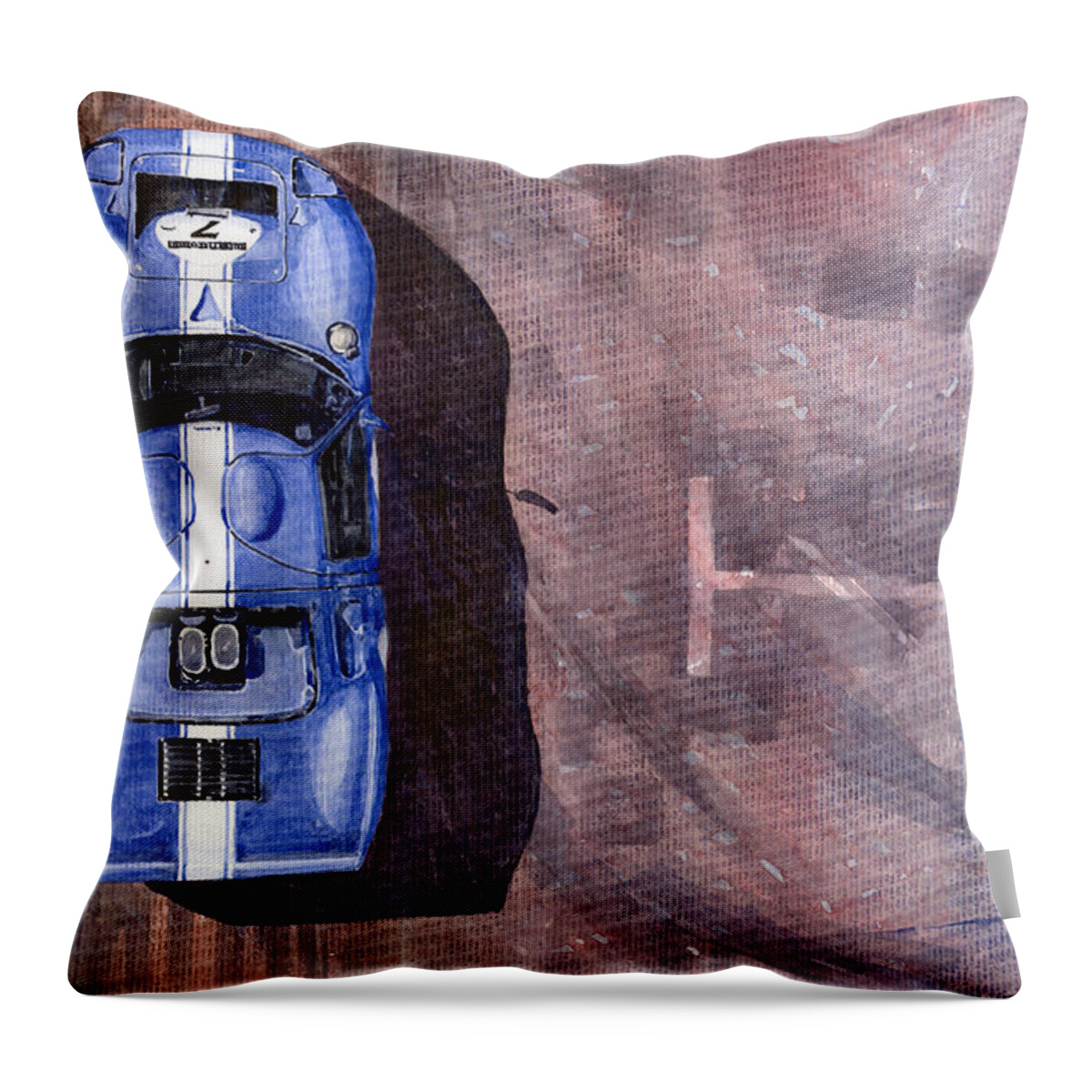 Watercolor Throw Pillow featuring the painting Ford GT40 Leman Classic by Yuriy Shevchuk
