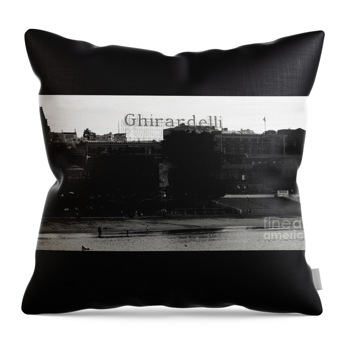 Ghirardelli Square Throw Pillow featuring the photograph Ghirardelli Square in Black and White by Linda Woods