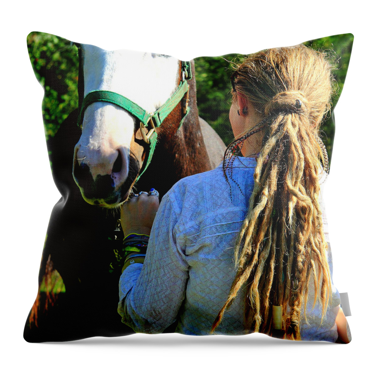  Throw Pillow featuring the photograph 'Ghostface and Golden Dreads' by PJQandFriends Photography