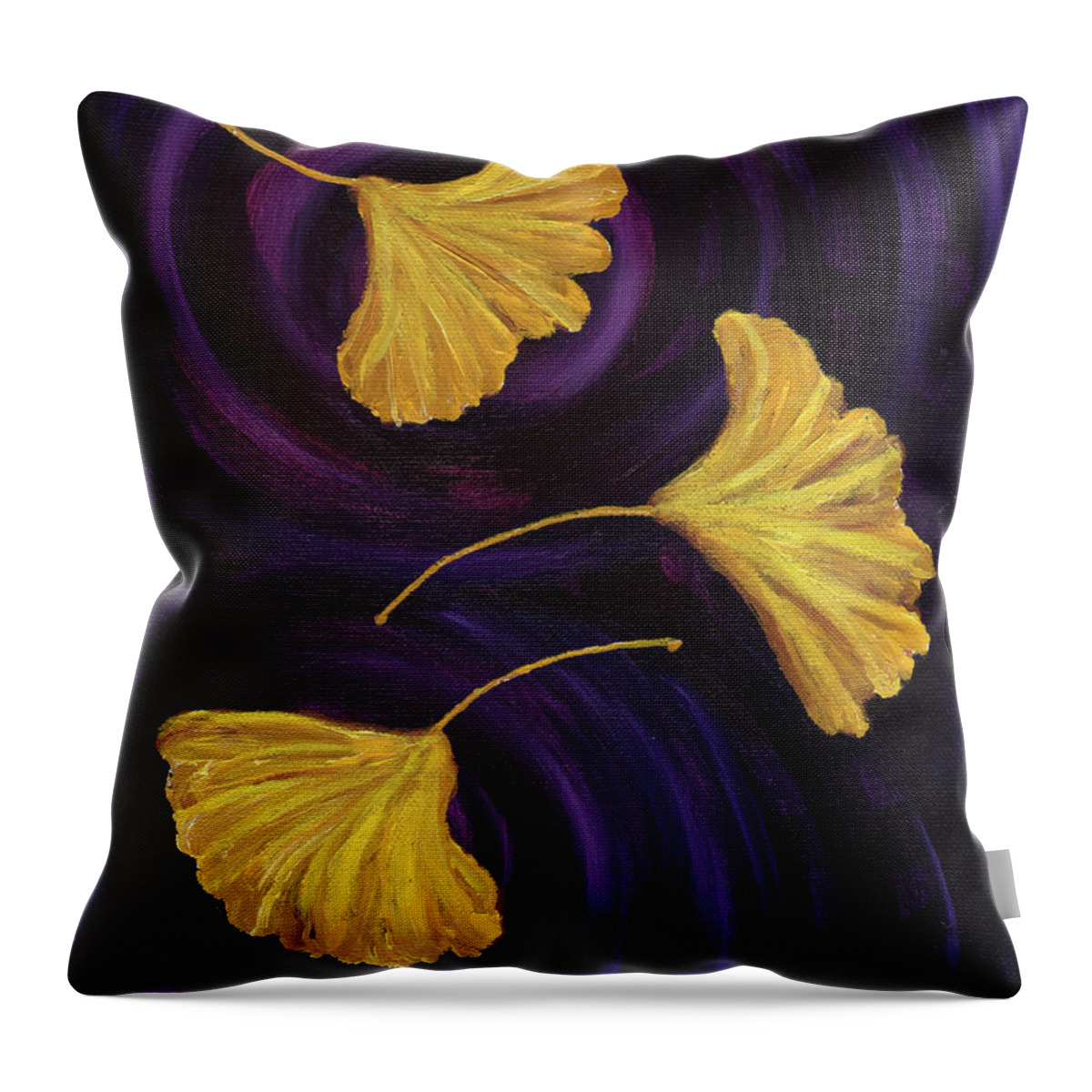 Japanese Throw Pillow featuring the painting Ginkgo Leaves in Swirling Water by Laura Iverson
