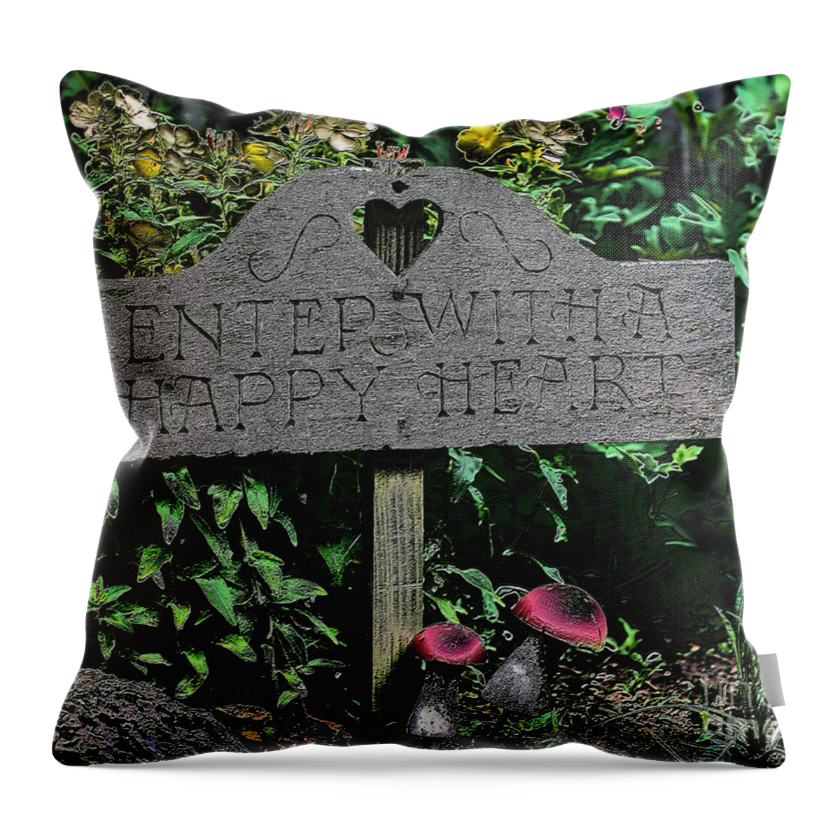 Flower Throw Pillow featuring the digital art Happy Heart Garden by Smilin Eyes Treasures