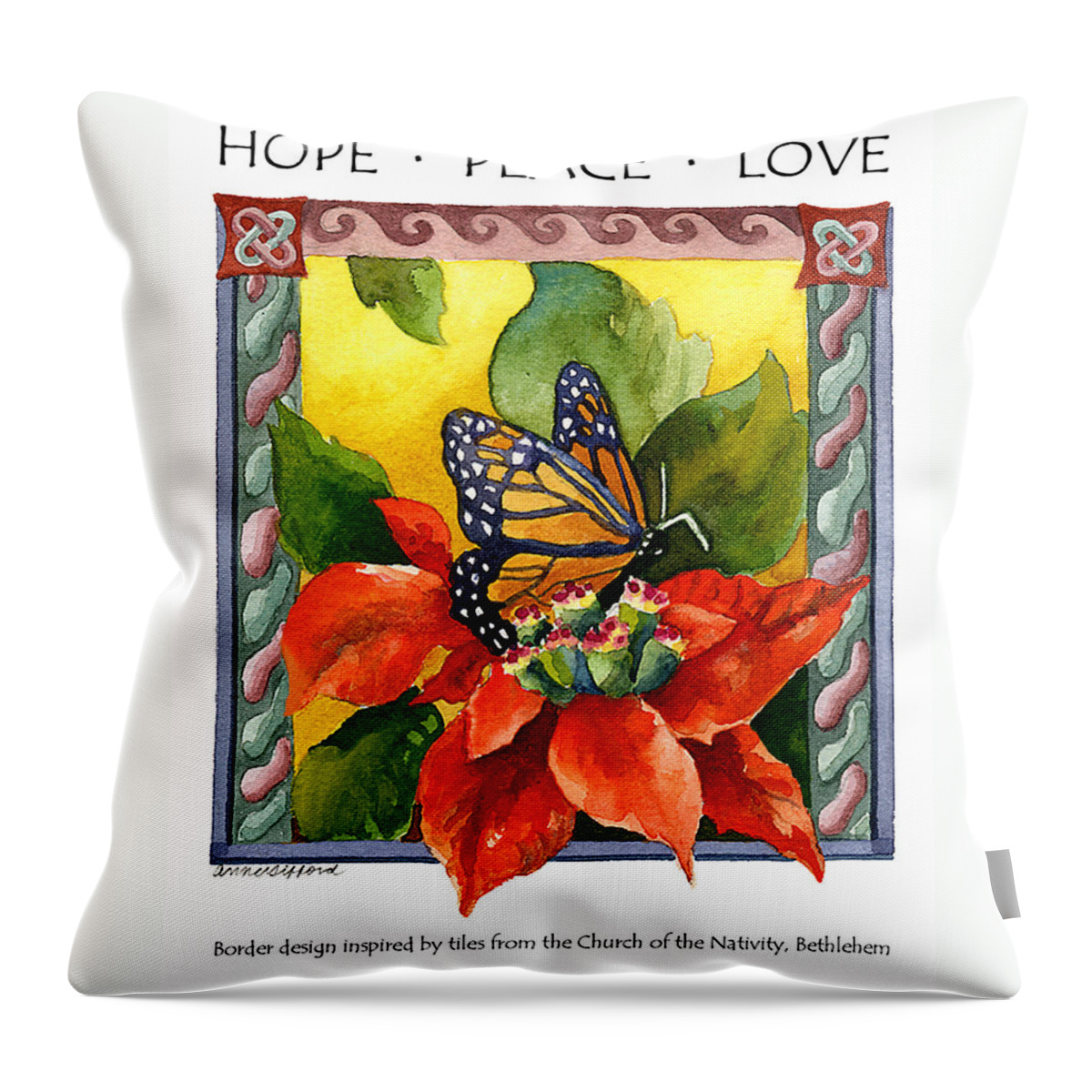 Hope Painting Throw Pillow featuring the painting Hope Peace Love by Anne Gifford