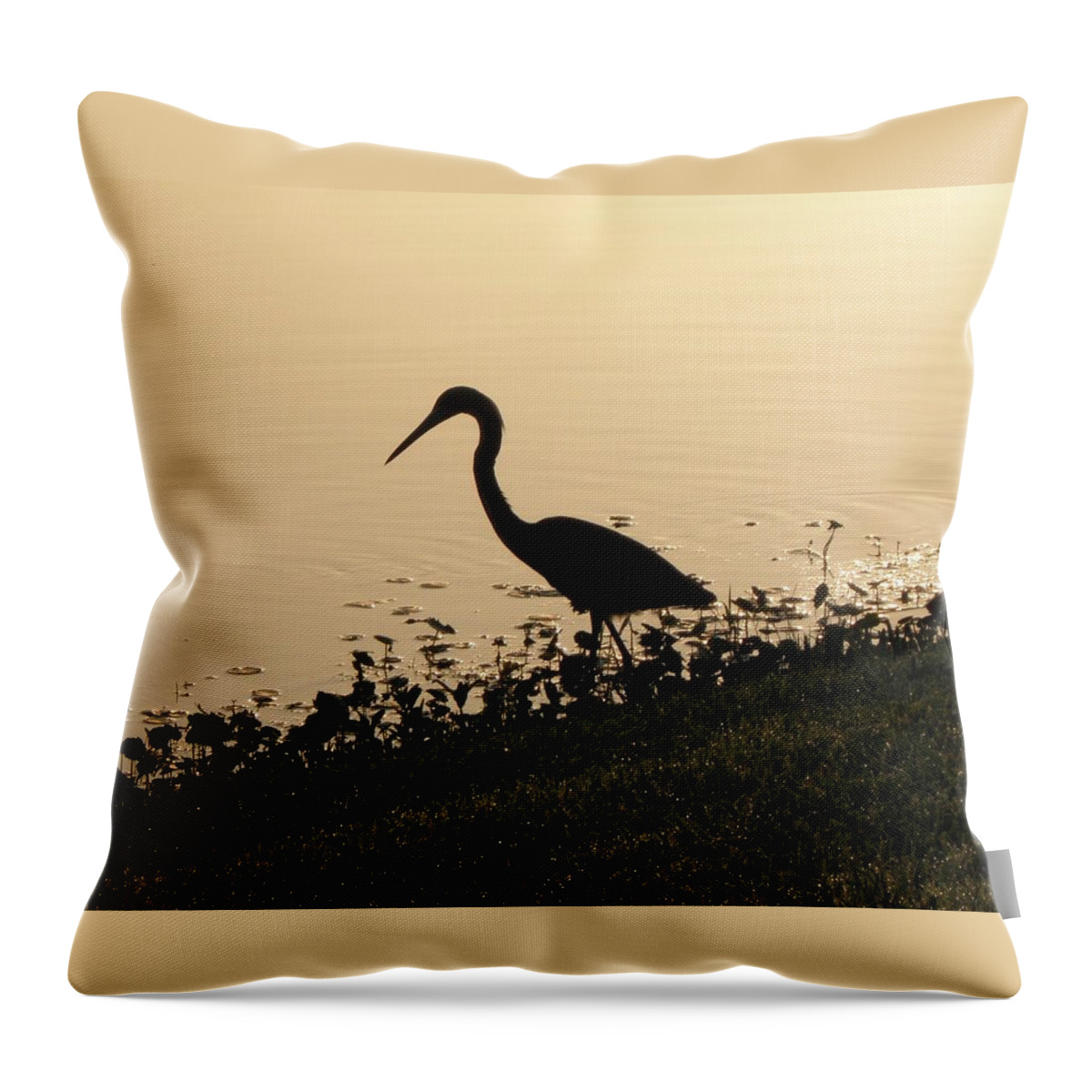 Crane Throw Pillow featuring the photograph Hunting At Sunset by Kim Galluzzo Wozniak