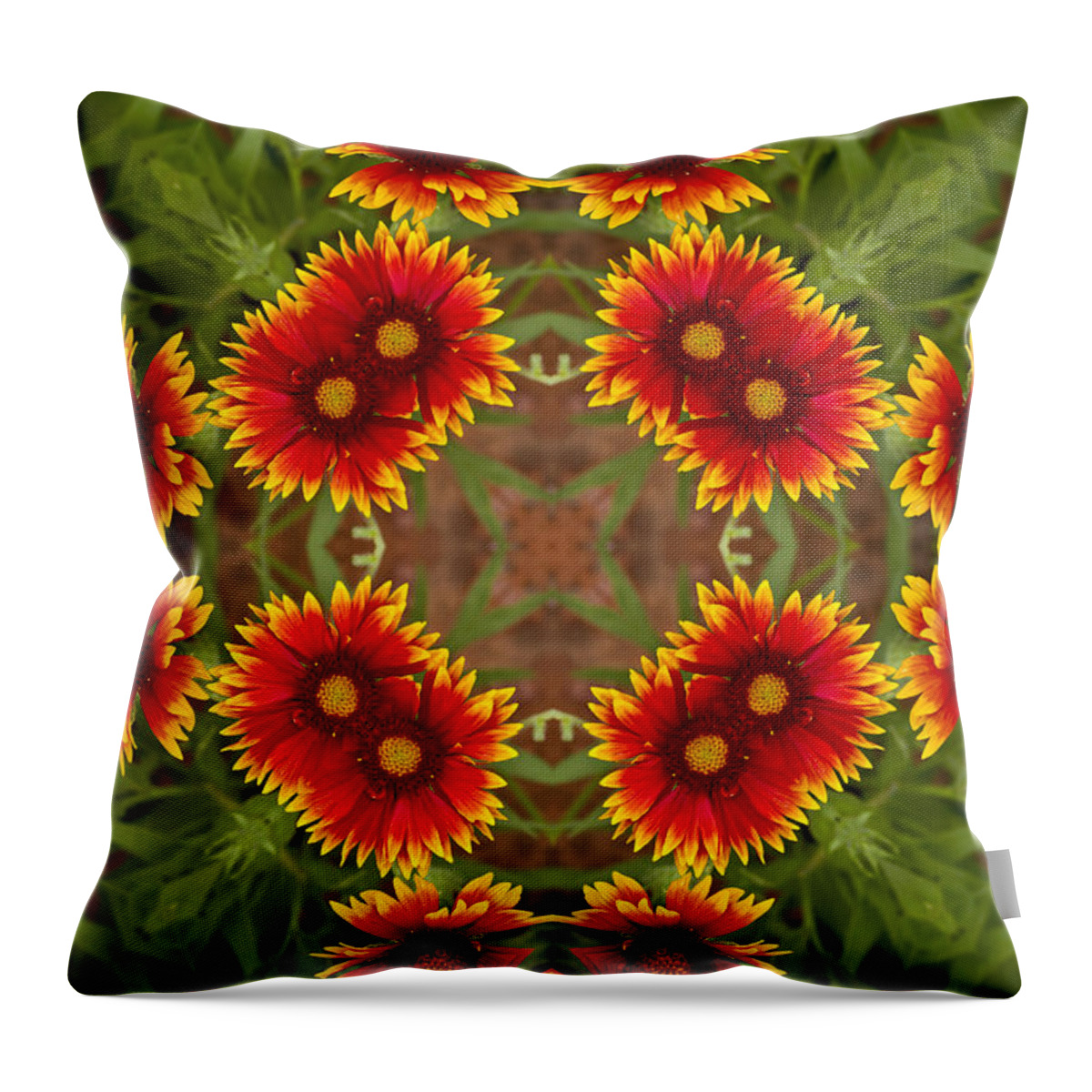 Kaleidoscope Throw Pillow featuring the photograph Indian Blanket Flower - Kaleidoscope by Bill Barber