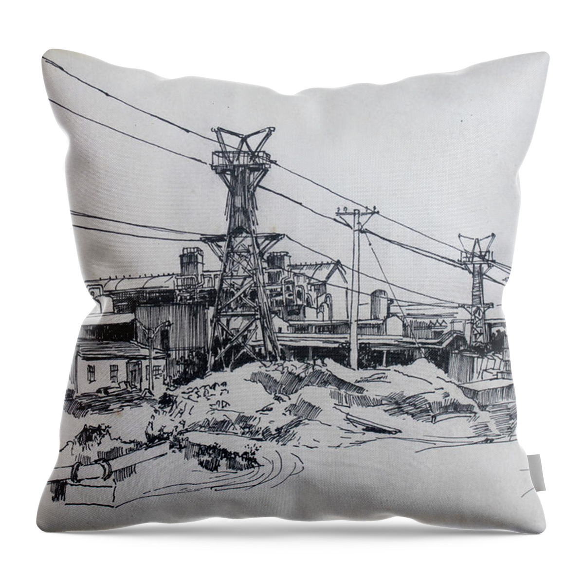 Industrial Site Throw Pillow featuring the drawing Industrial Site by Ylli Haruni