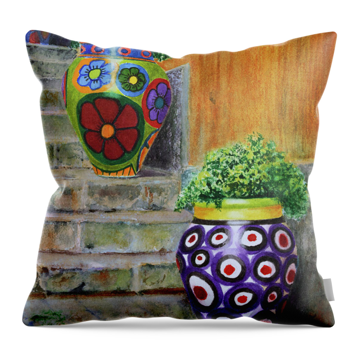 Italy Throw Pillow featuring the painting Italian Vases by Karen Fleschler