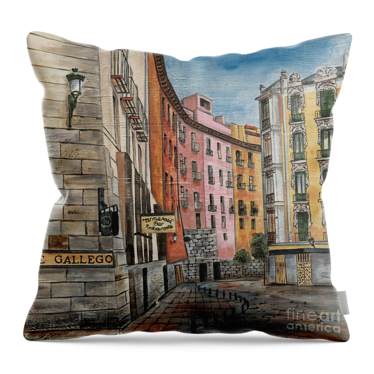 Landscape Throw Pillow featuring the painting Italian Village 2 by Debbie DeWitt