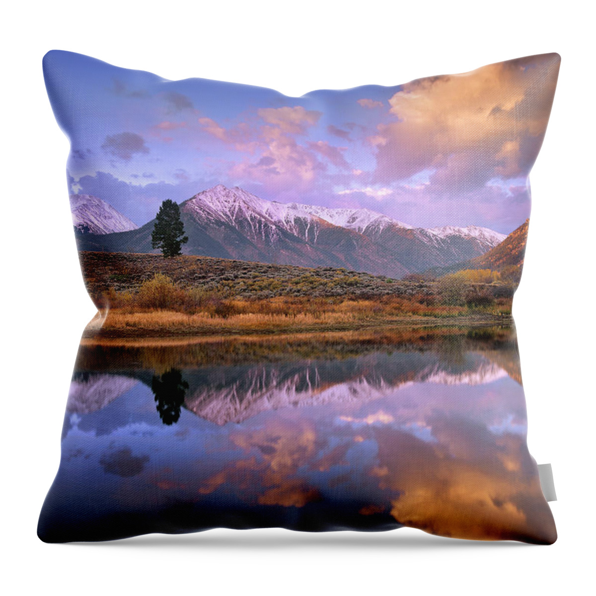 00175828 Throw Pillow featuring the photograph La Plata And Twin Peaks by Tim Fitzharris