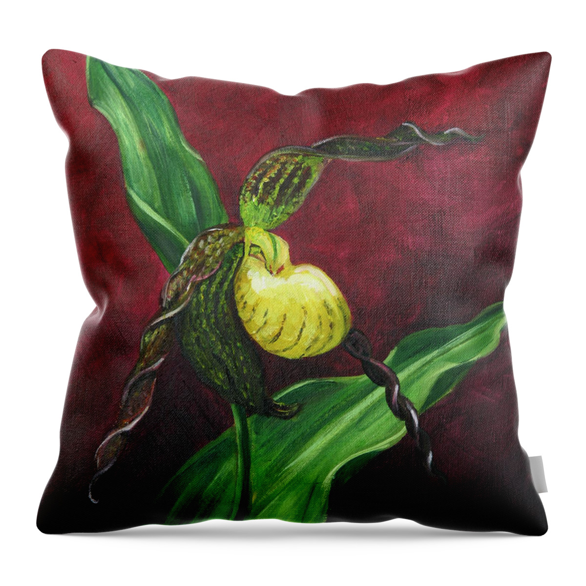 Dwayne Glapion Throw Pillow featuring the painting Lady Slipper by Dwayne Glapion