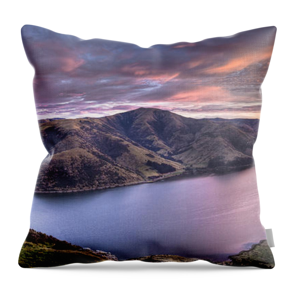 00441964 Throw Pillow featuring the photograph Lake Forsyth At Dawn Canterbury New by Colin Monteath