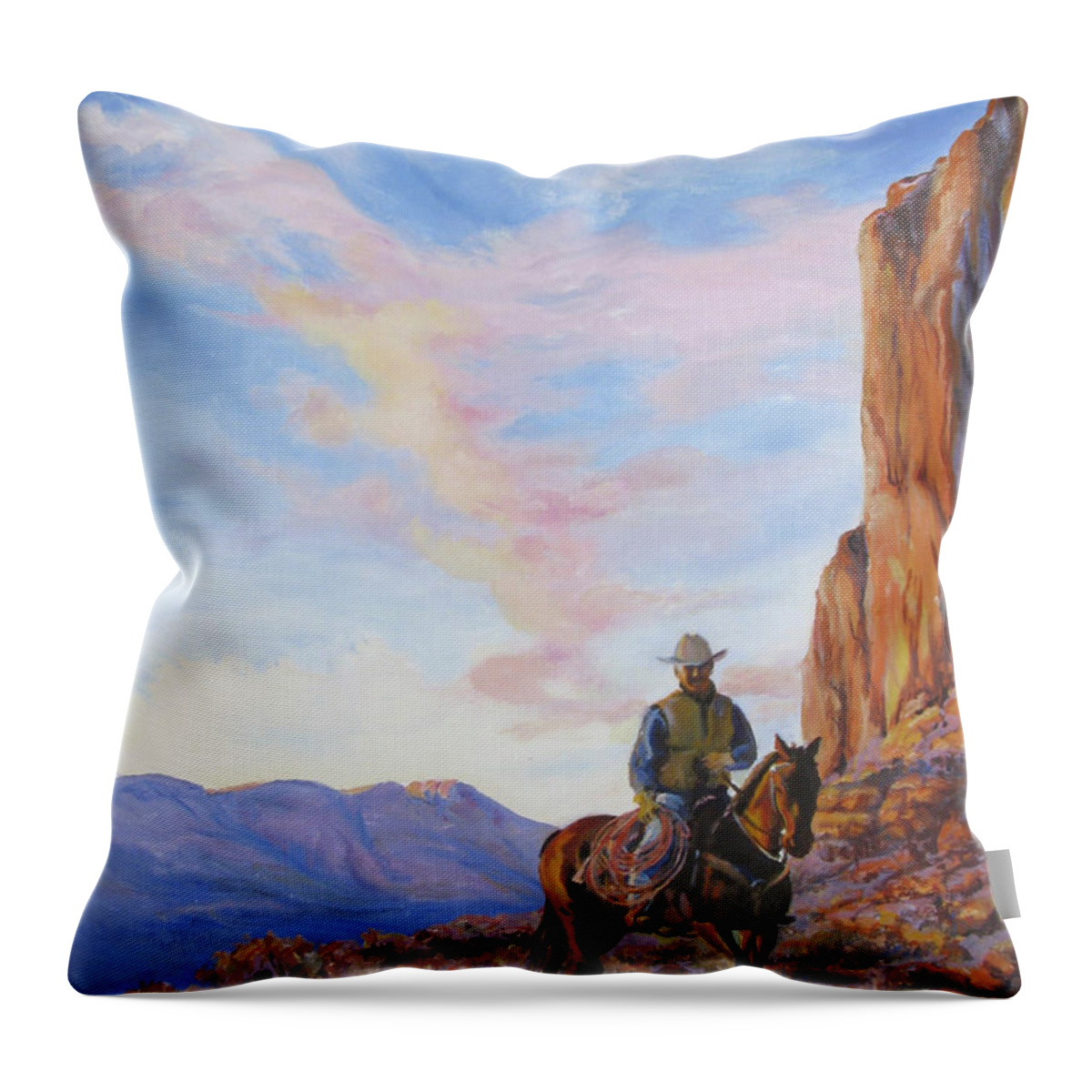 Rider Throw Pillow featuring the painting Last Light With a Mile to Go by Page Holland