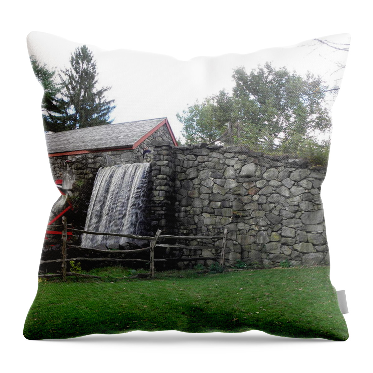 Longfellow Throw Pillow featuring the photograph Lonfellow Grist Mill x12 by Kim Galluzzo Wozniak