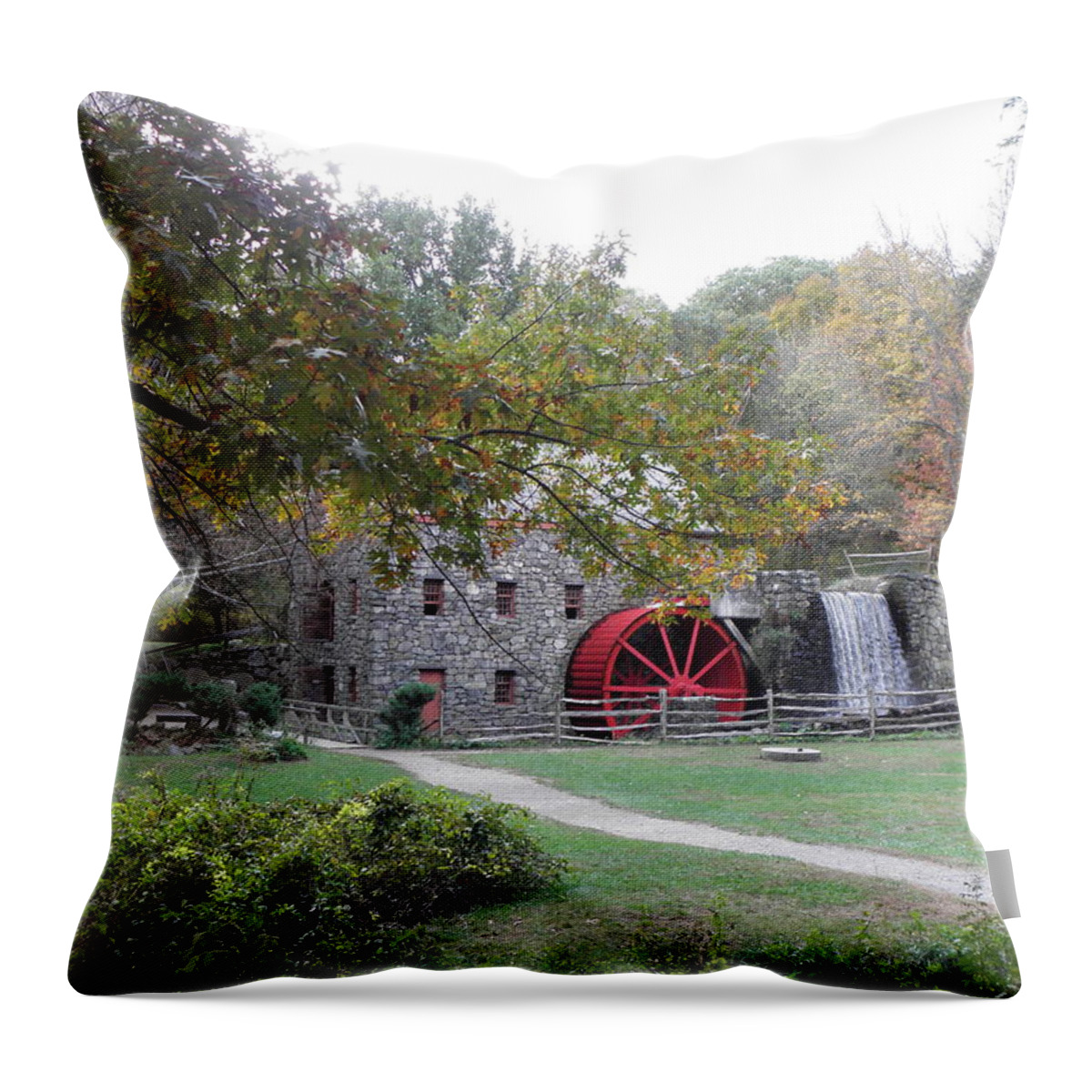Longfellow Throw Pillow featuring the photograph Longfellow Grist Mill x18 by Kim Galluzzo Wozniak