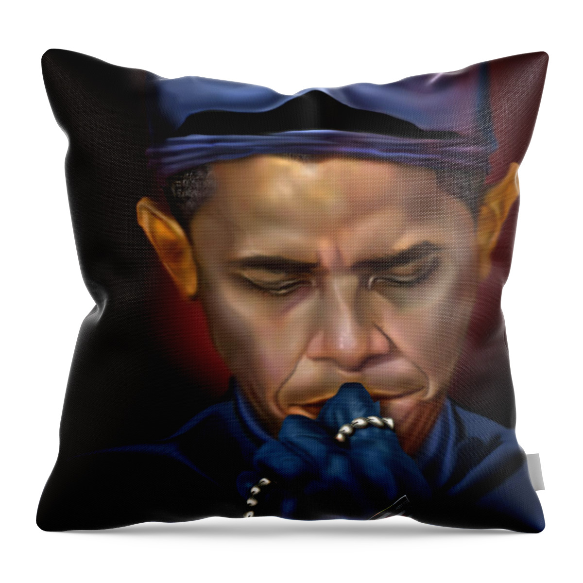  President Barack Obama Throw Pillow featuring the painting Mad Men Series 1 of 6 - President Obama The Dark Knight by Reggie Duffie