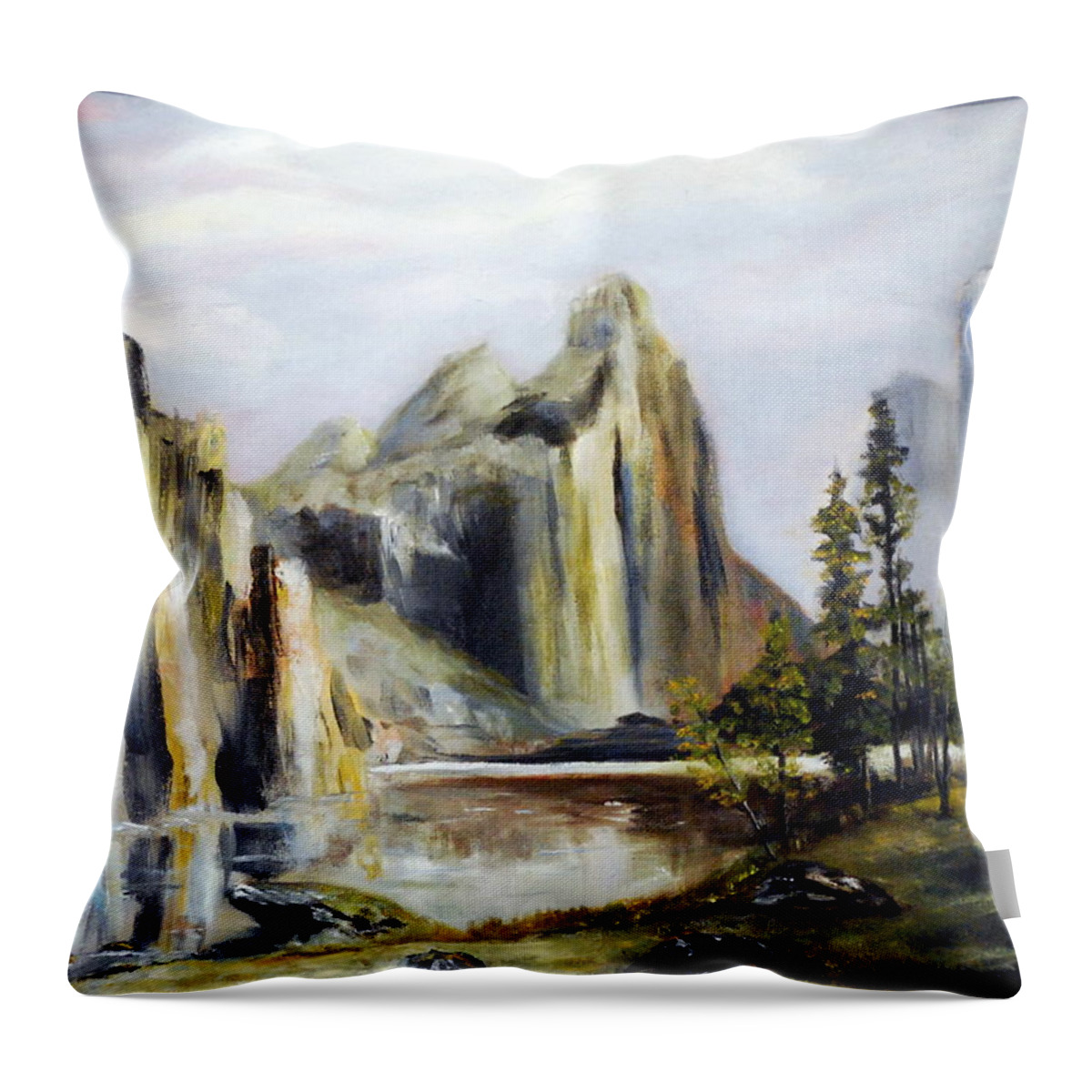 Landscape Throw Pillow featuring the painting Majestic Mountains by Phil Burton
