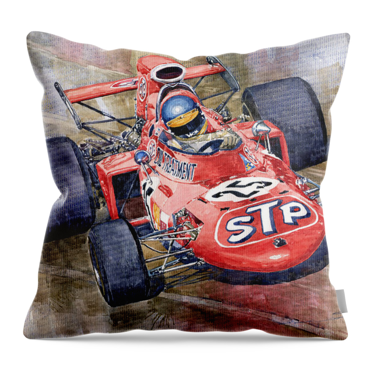 Watercolor Throw Pillow featuring the painting March 711 Ford Ronnie Peterson GP Italia 1971 by Yuriy Shevchuk