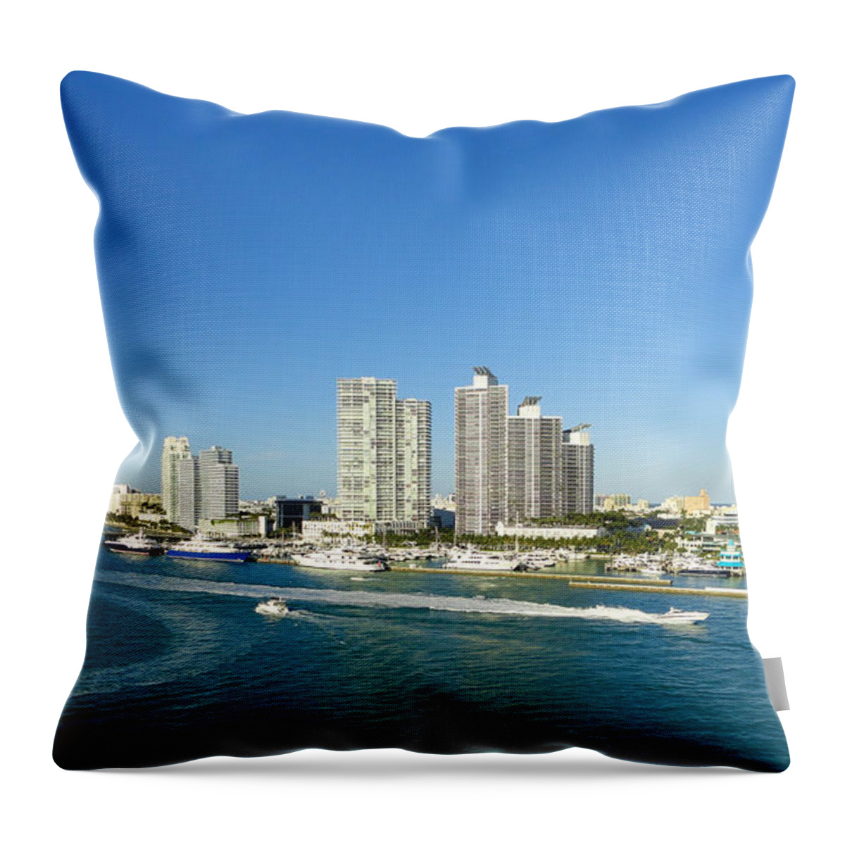 Miami Panorama Throw Pillow featuring the photograph Miami skyline by Dejan Jovanovic