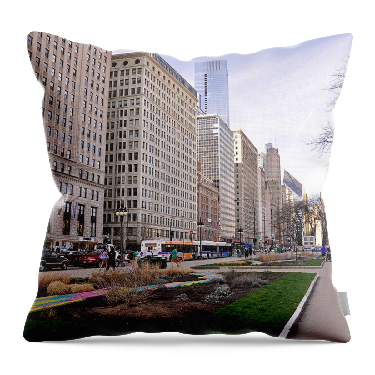 Michigan Avenue Throw Pillow featuring the photograph Michigan Avenue by Dejan Jovanovic