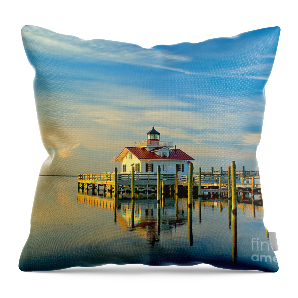 Lighthouse Throw Pillow featuring the photograph Morning at Roanoke Light by Nick Zelinsky Jr