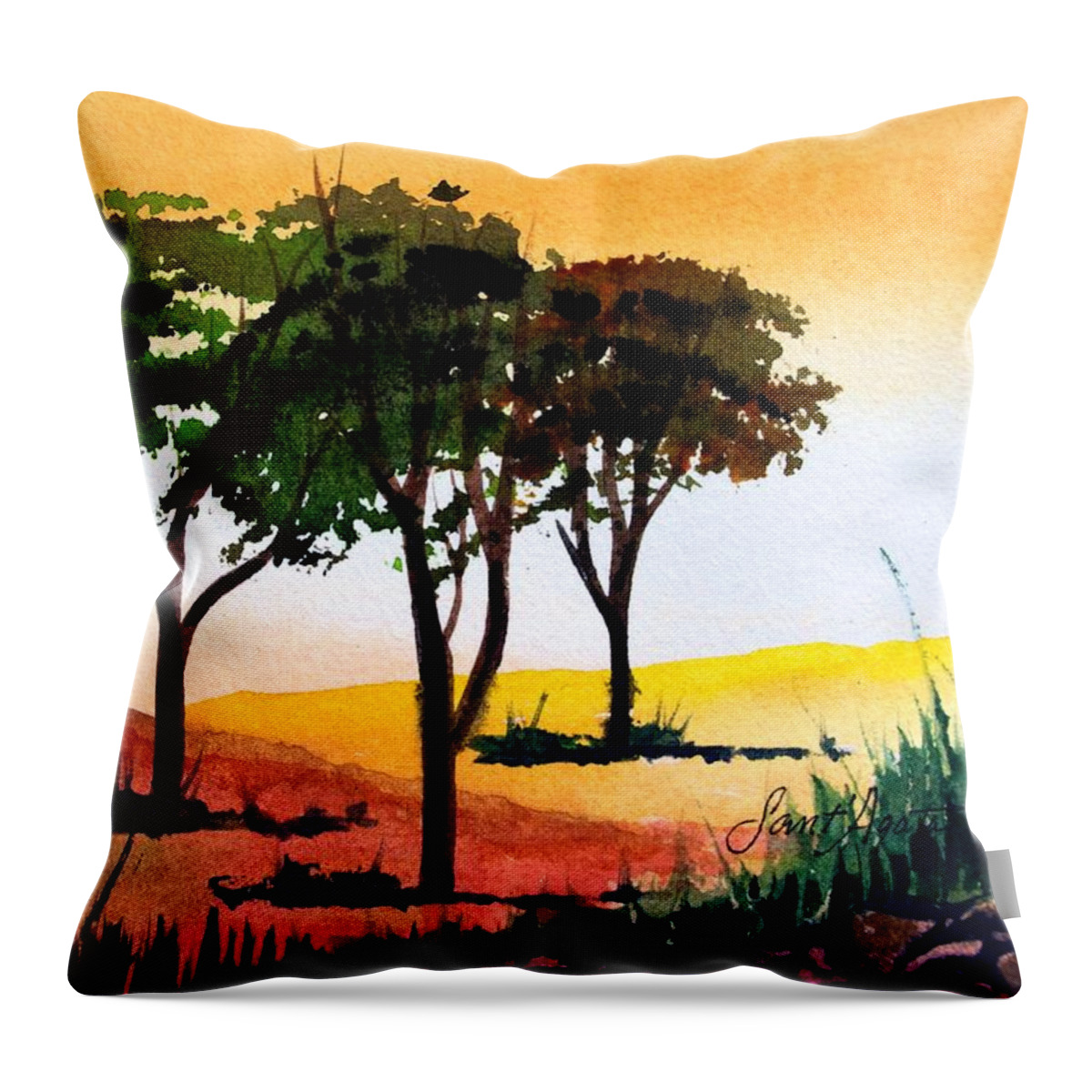 Trees Throw Pillow featuring the painting Morning Light by Frank SantAgata
