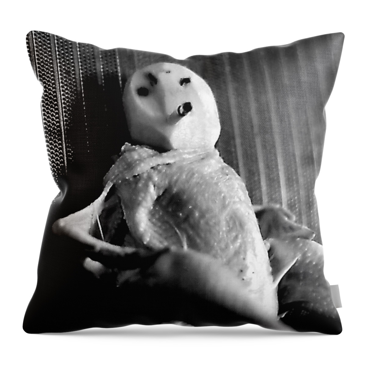 Chicken Throw Pillow featuring the photograph Mr. Chicken Potato Head Takes A Smoke Break In The Back Seat Of My Car by Rory Siegel