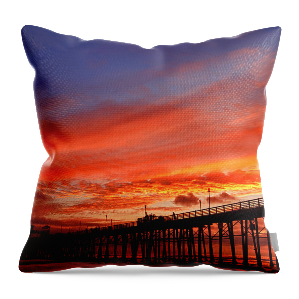 Sunset Throw Pillow featuring the photograph Oceanside Pier Sunset by Larry Marshall