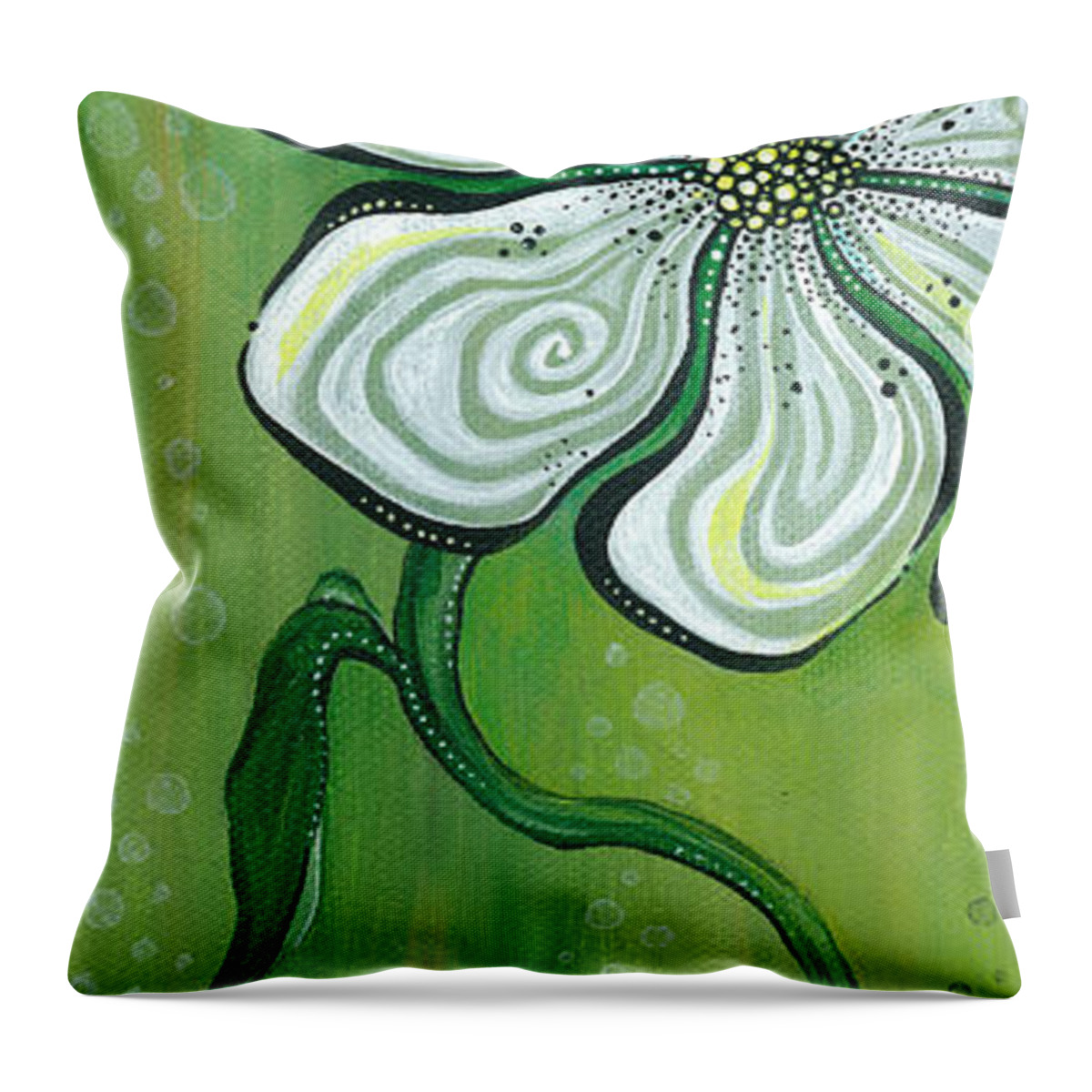 White Flower On Green Background Throw Pillow featuring the painting Peace by Tanielle Childers