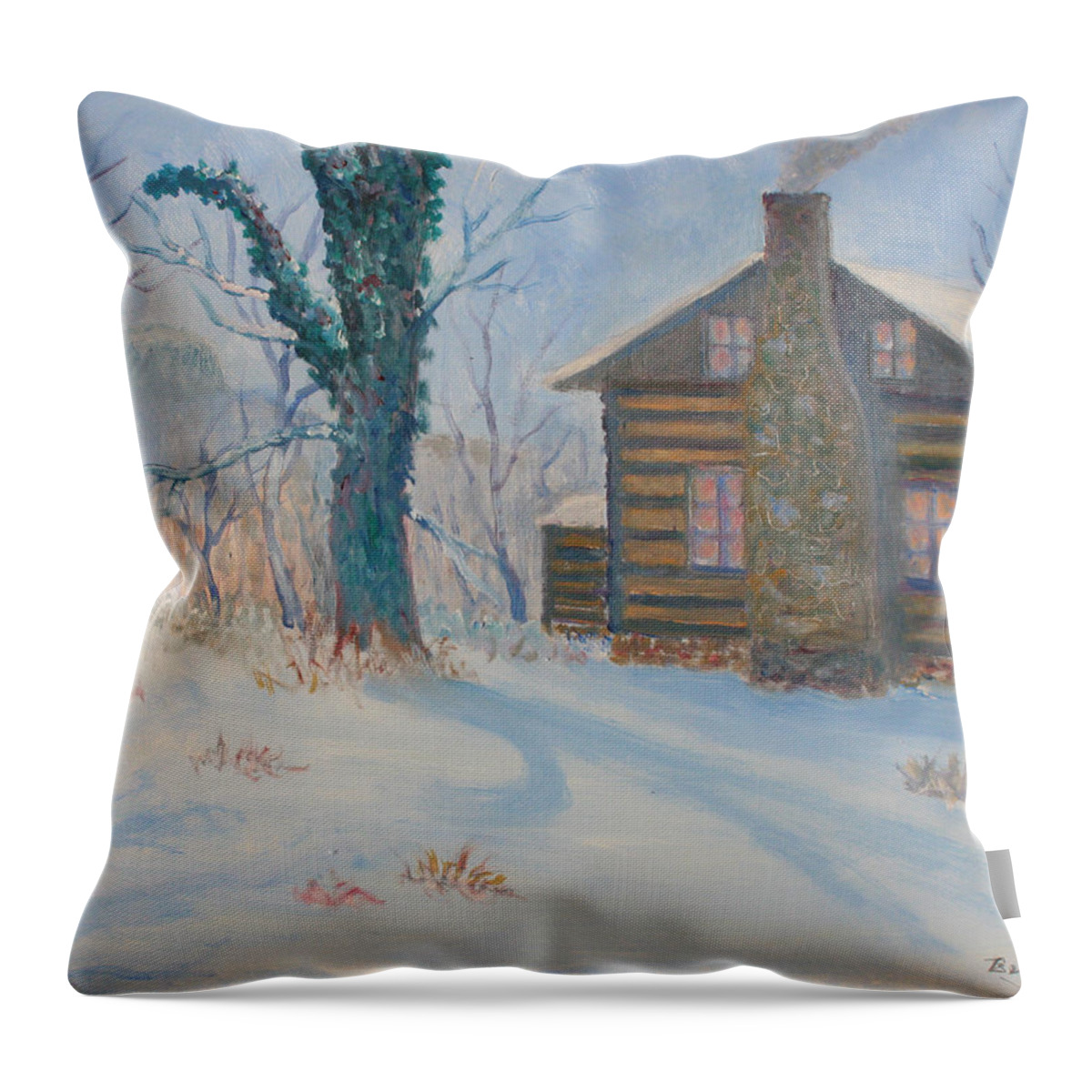 Pilot Mountain Throw Pillow featuring the painting Pilot Mountain Lodge by Ben Kiger