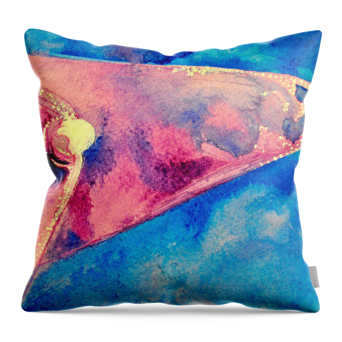 Umphrey's Mcgee Throw Pillow featuring the painting Pink on Blue by Patricia Arroyo