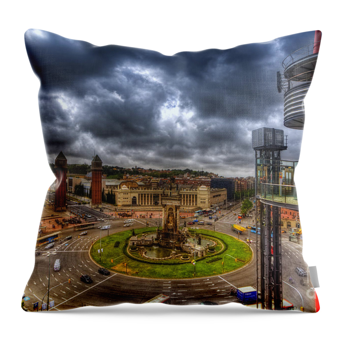 Yhun Suarez Throw Pillow featuring the photograph Plaza de Espanya - Barcelona by Yhun Suarez