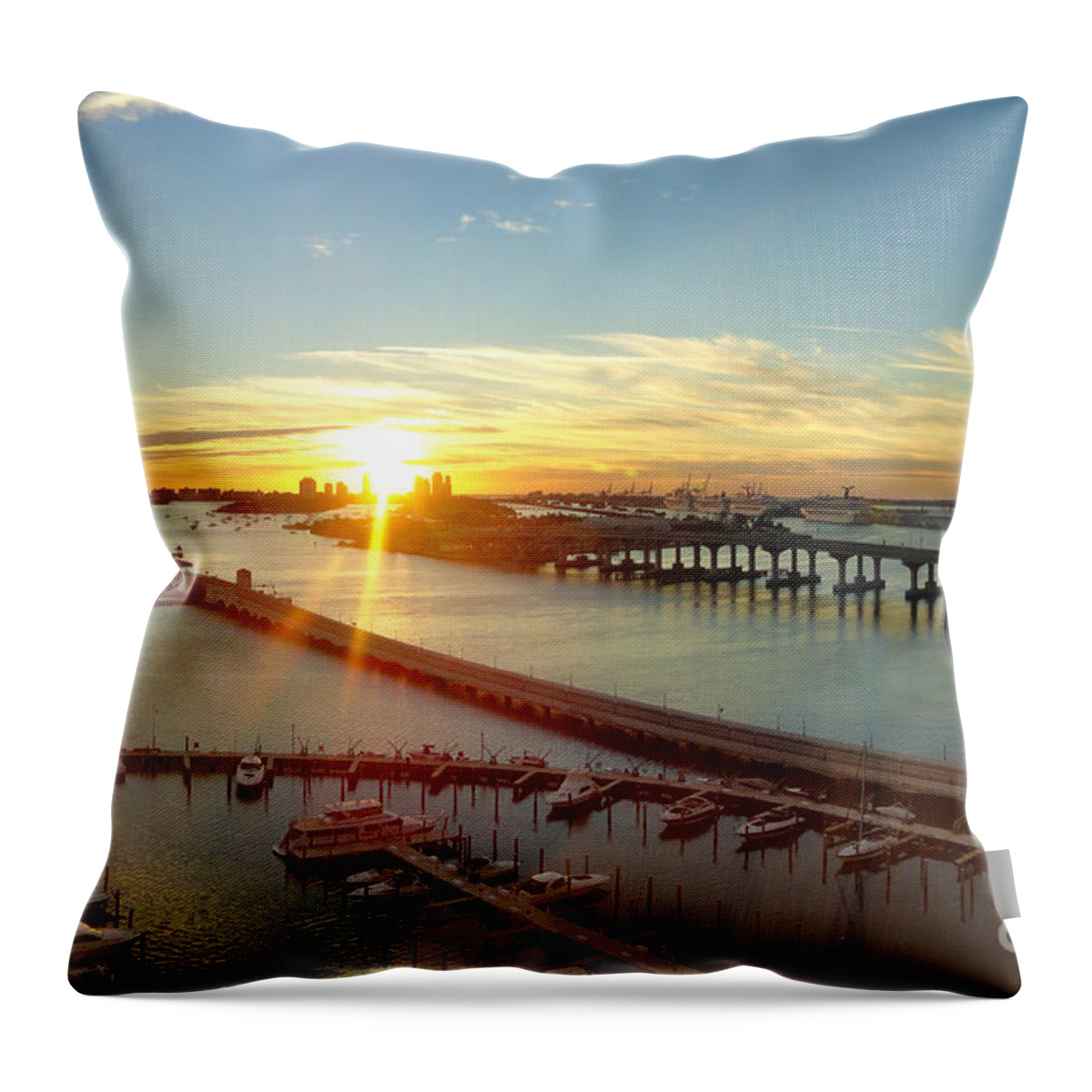  Throw Pillow featuring the photograph Port of Miami at sundown by Dejan Jovanovic