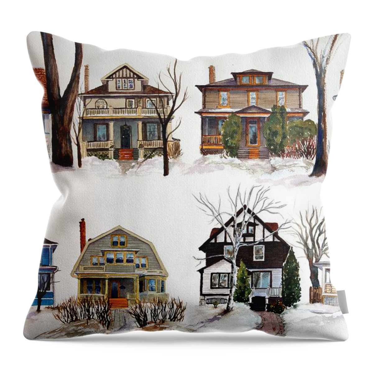 Street Scene Throw Pillow featuring the painting Raglan Road - Early Spring by Ruth Kamenev