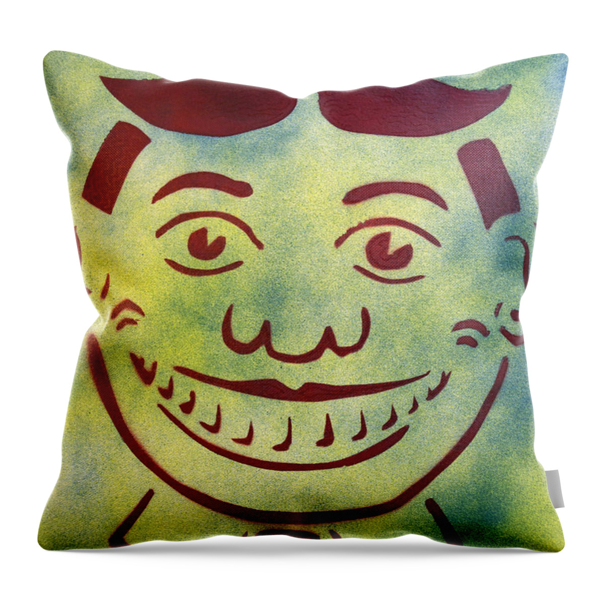 Tillie Of Asbury Park Throw Pillow featuring the painting Red on yellow and blue Tillie by Patricia Arroyo