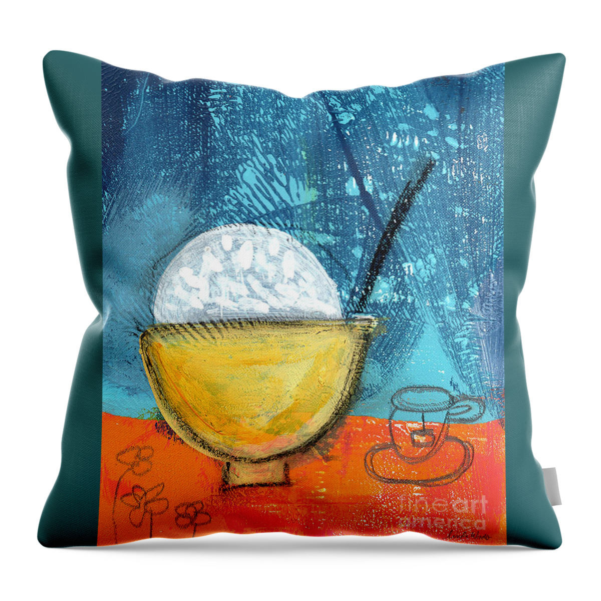 Rice Throw Pillow featuring the painting Rice and Tea by Linda Woods