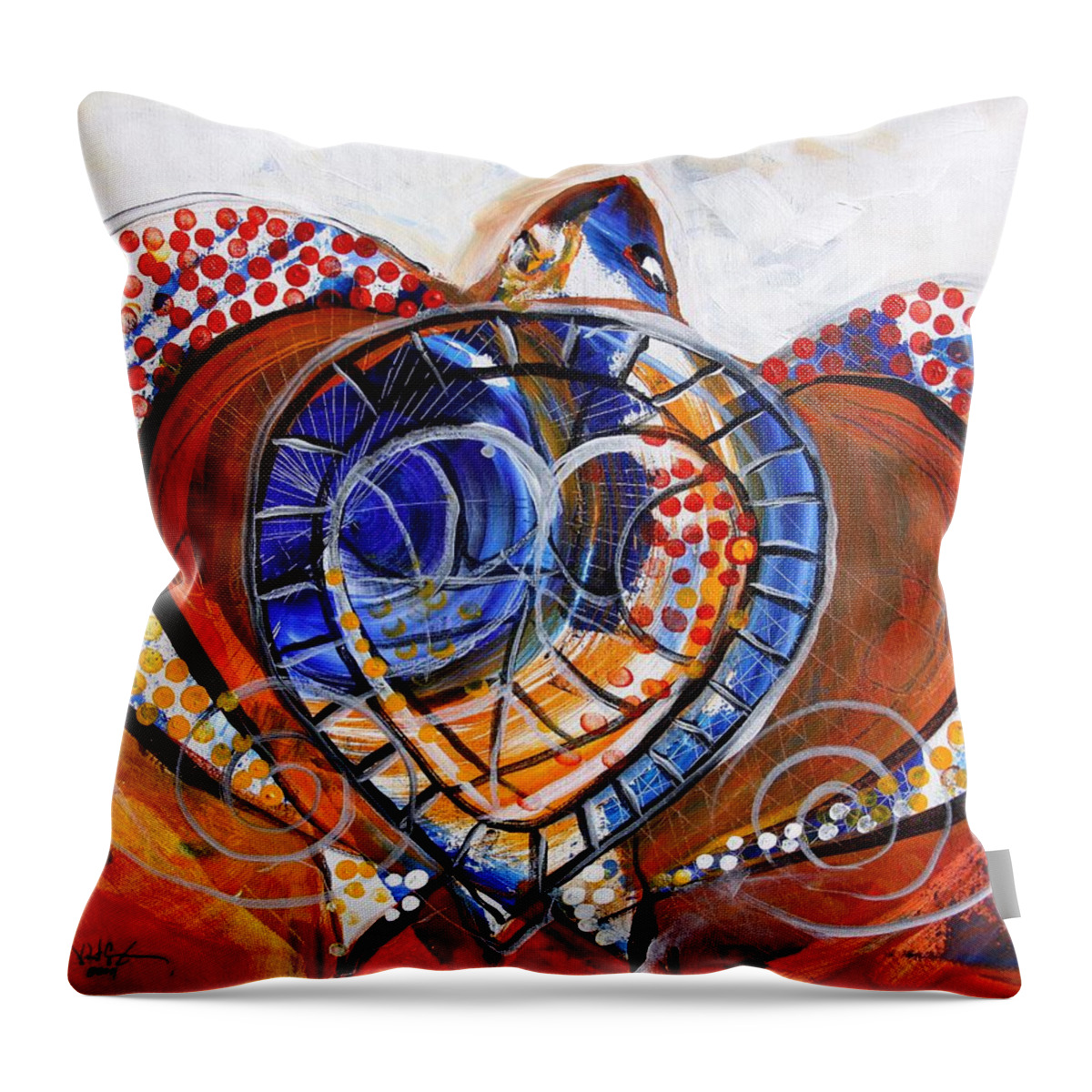 Sea Turtle Throw Pillow featuring the painting Sea Turtle Love - Orange and White by J Vincent Scarpace
