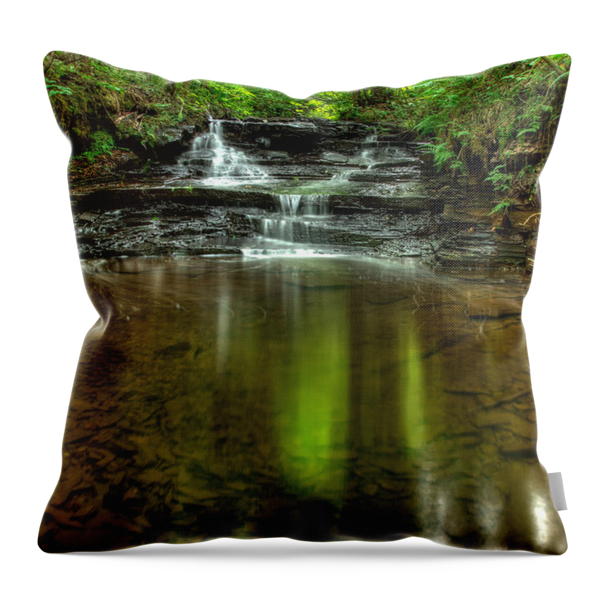 Green Mantle Throw Pillow featuring the photograph Small spirit of the falls by Jakub Sisak