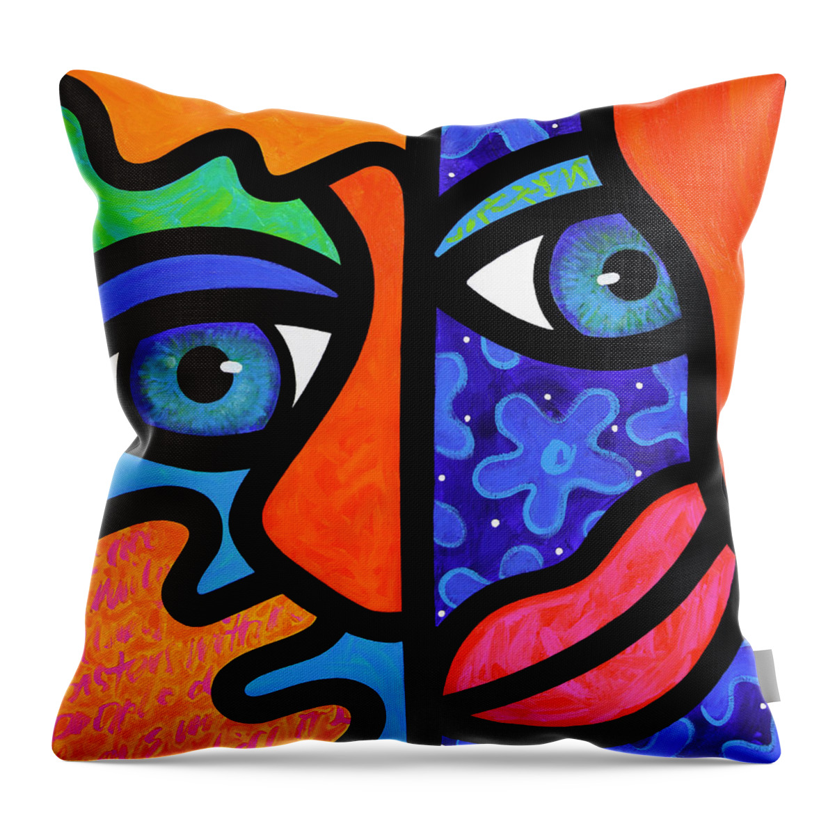 Abstract Throw Pillow featuring the painting The Answer is Three by Steven Scott