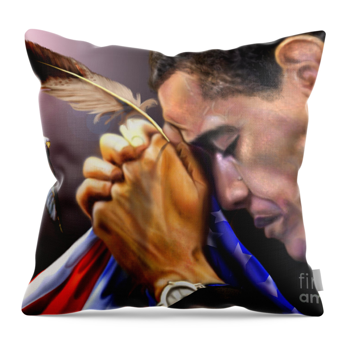 American Flag Throw Pillow featuring the painting They Shall Mount Up with Wings Like Eagles - President Obama by Reggie Duffie