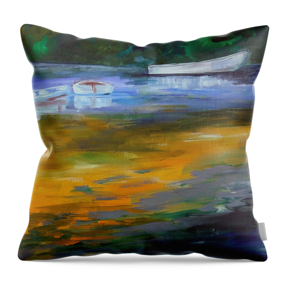 Boats Throw Pillow featuring the painting Three in a row by Julie Lueders 