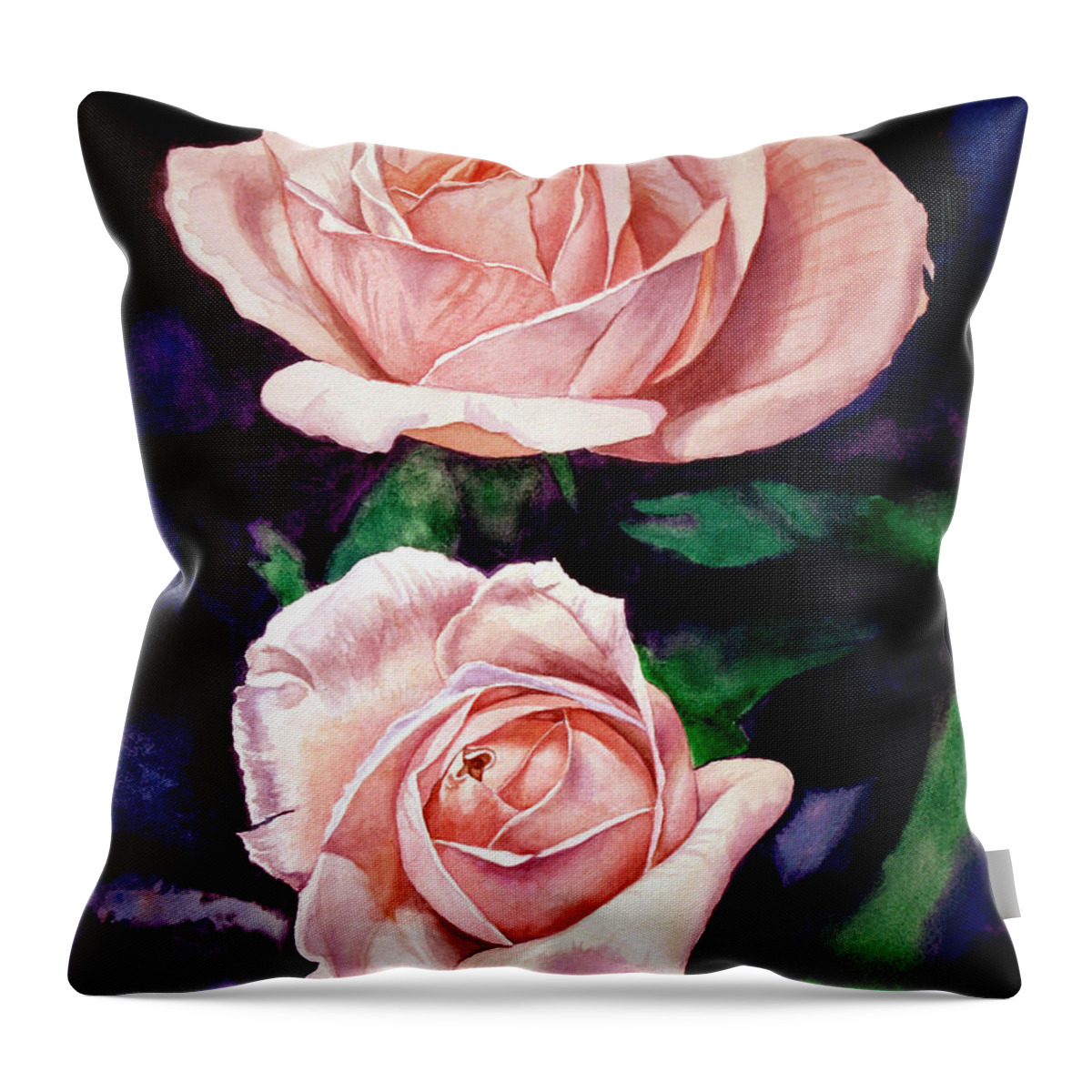 Rose Throw Pillow featuring the painting Two Roses by Christopher Shellhammer