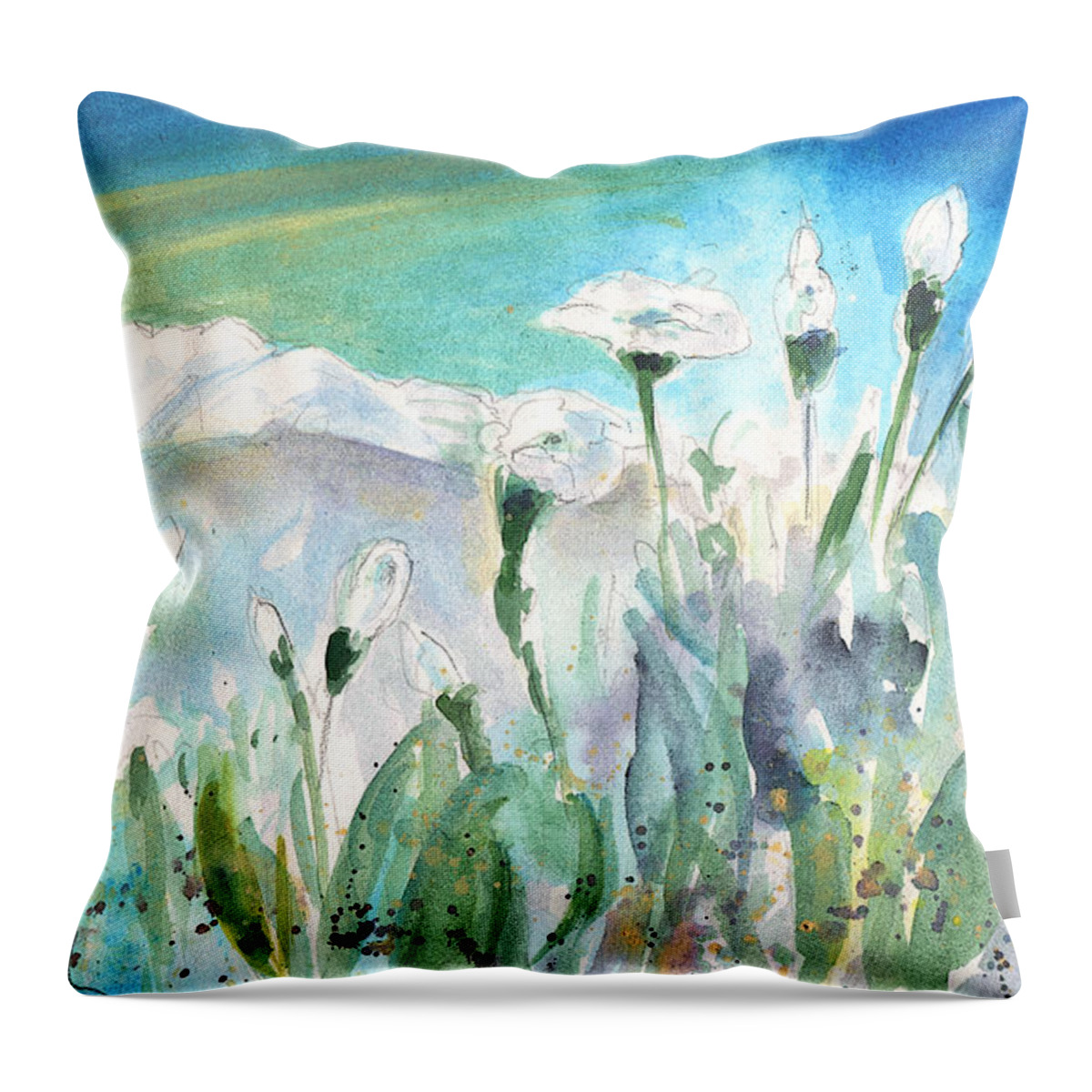 Travel Art Throw Pillow featuring the painting White Beauties in Crete by Miki De Goodaboom