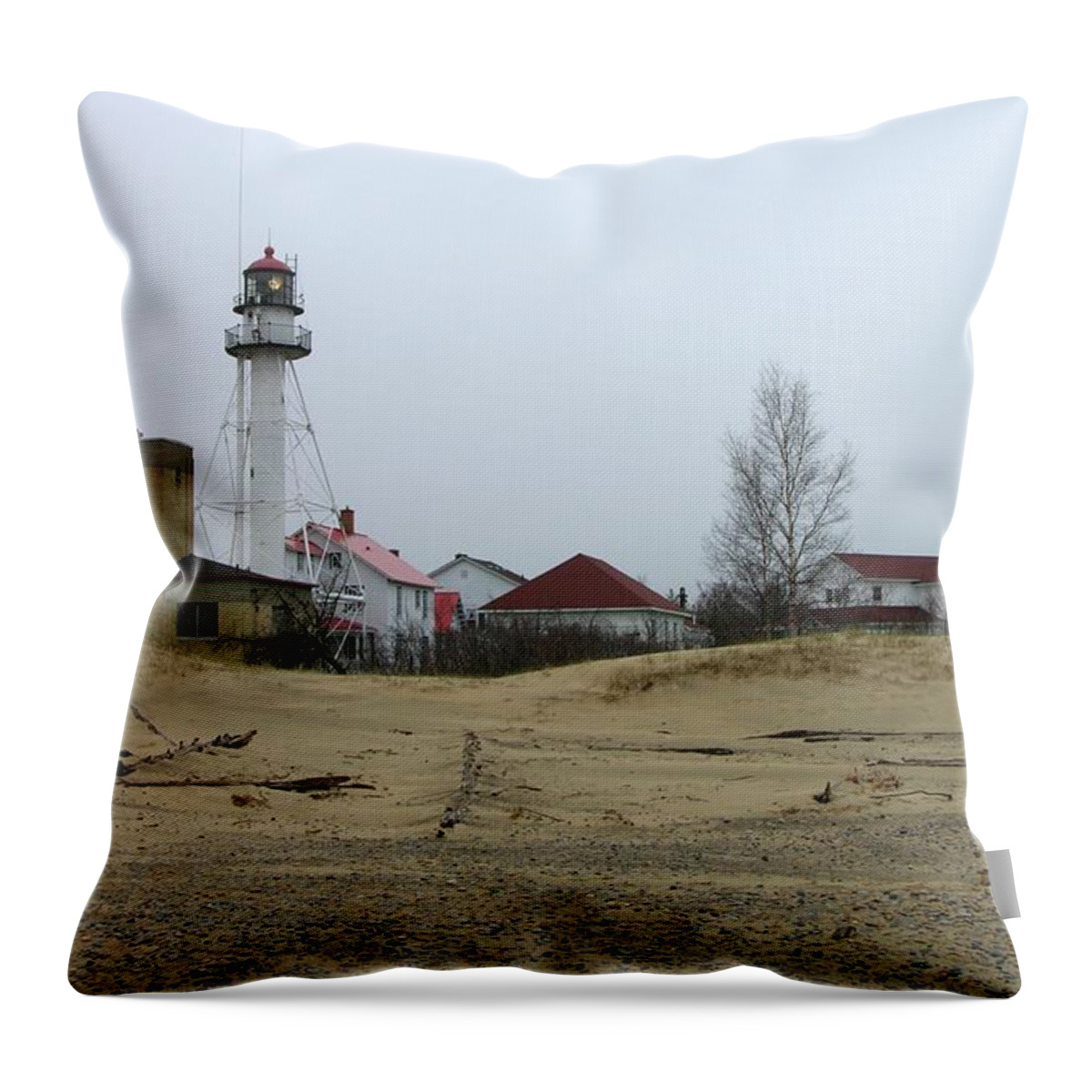 Whitefish Point Light Station Throw Pillow featuring the photograph Whitefish Point Light Station by Keith Stokes
