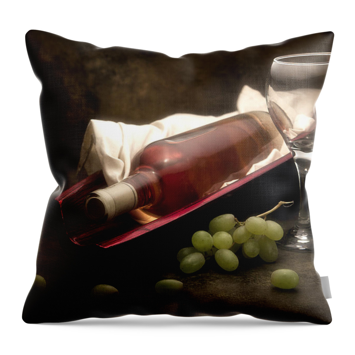 Alcohol Throw Pillow featuring the photograph Wine with Grapes and Glass Still Life by Tom Mc Nemar