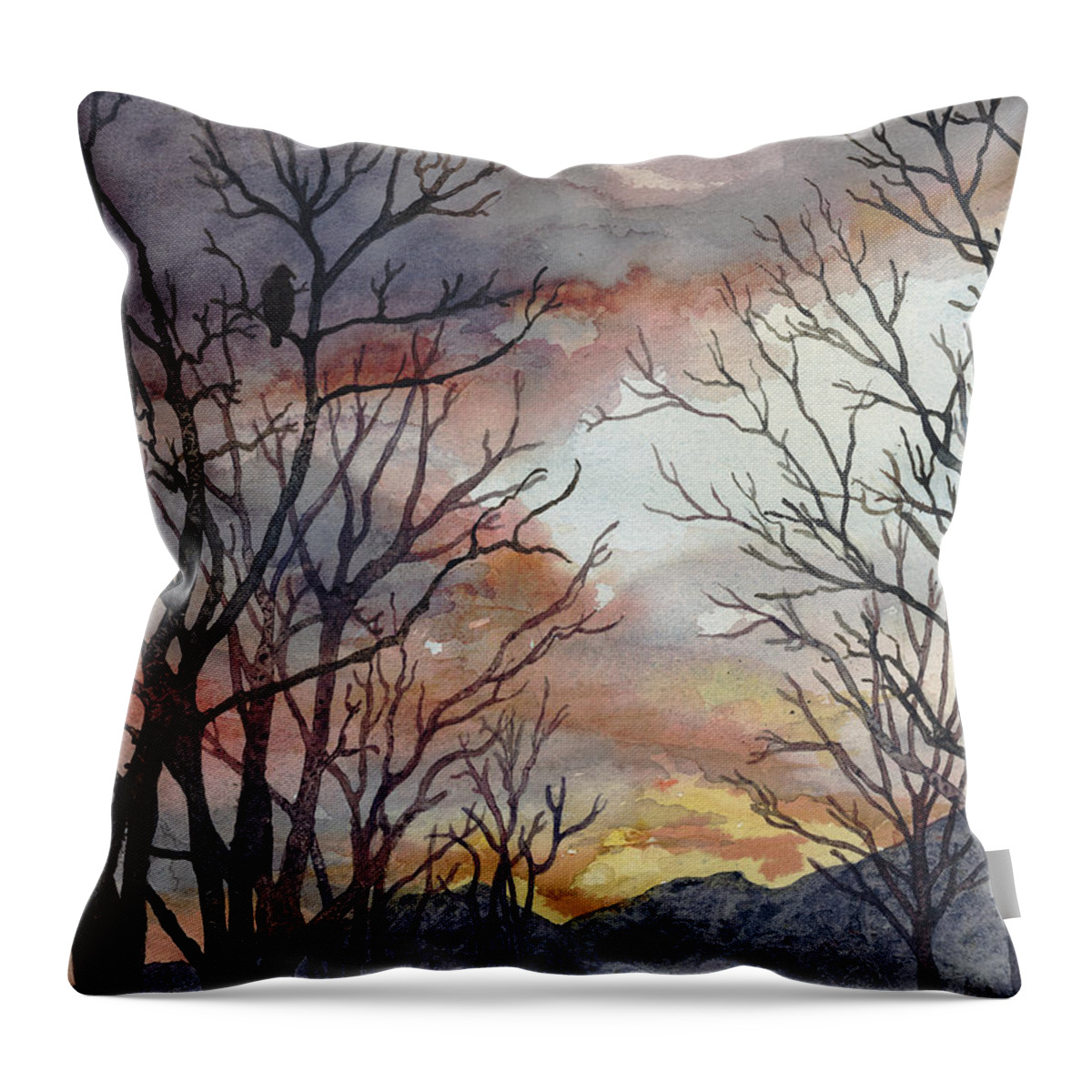 Bare Trees Painting Throw Pillow featuring the painting Winter Watch by Anne Gifford