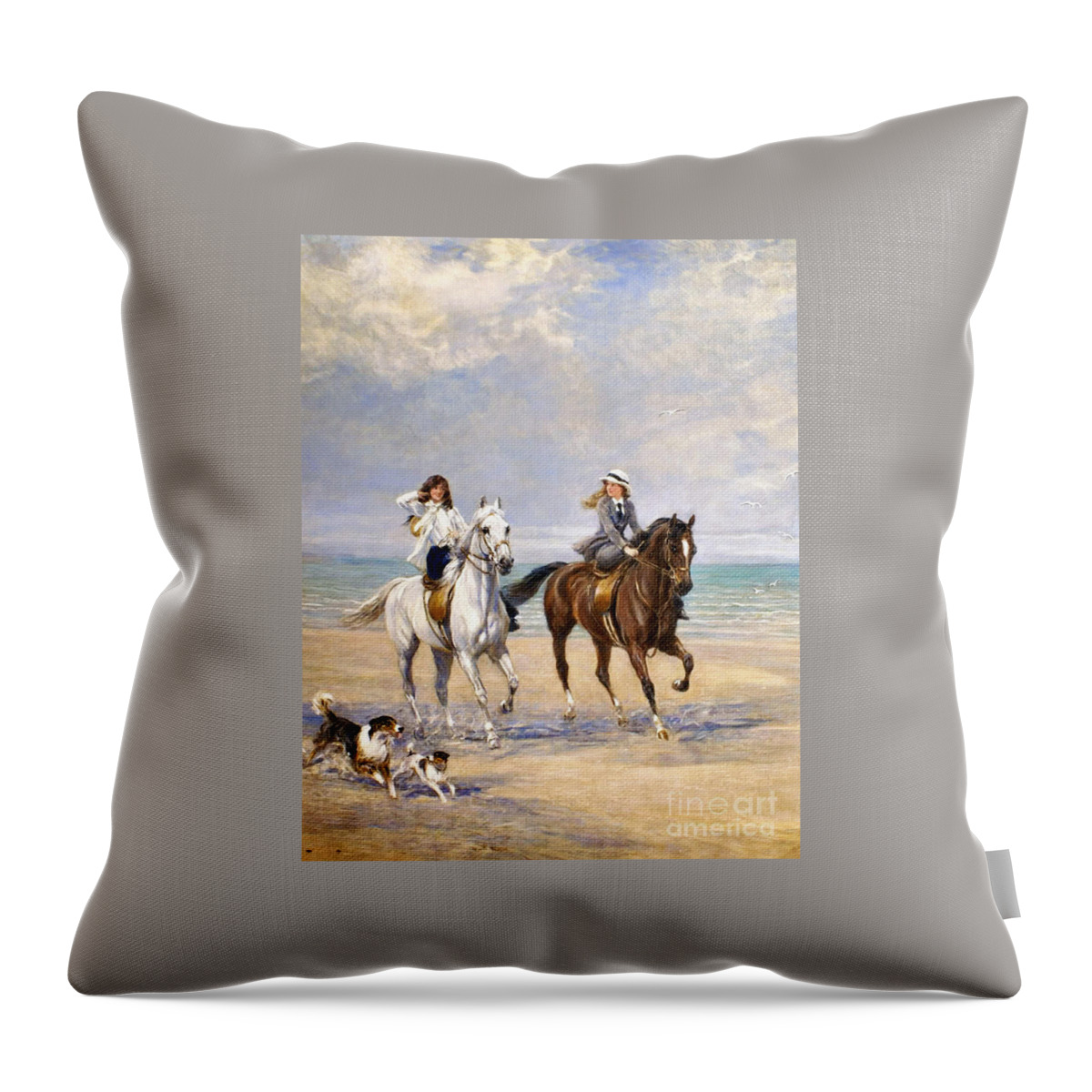Heywood Hardy - A Ride By The Sea Throw Pillow featuring the painting A Ride by the Sea by MotionAge Designs