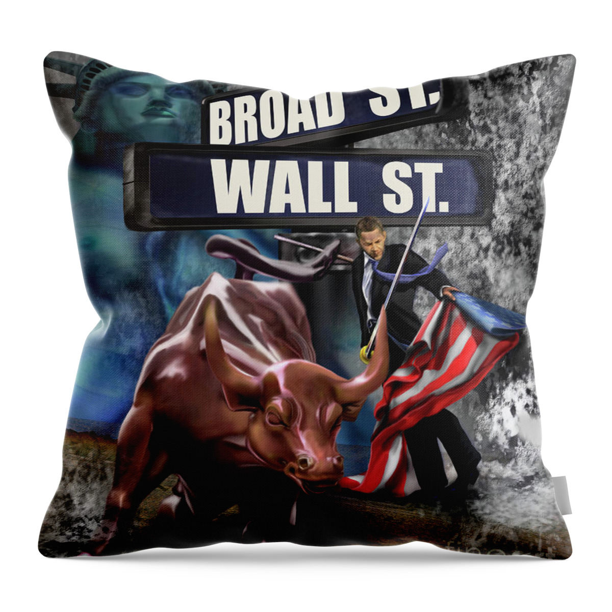 Wall Street Throw Pillow featuring the painting Ole Obama - Ole - Ole - Ole by Reggie Duffie