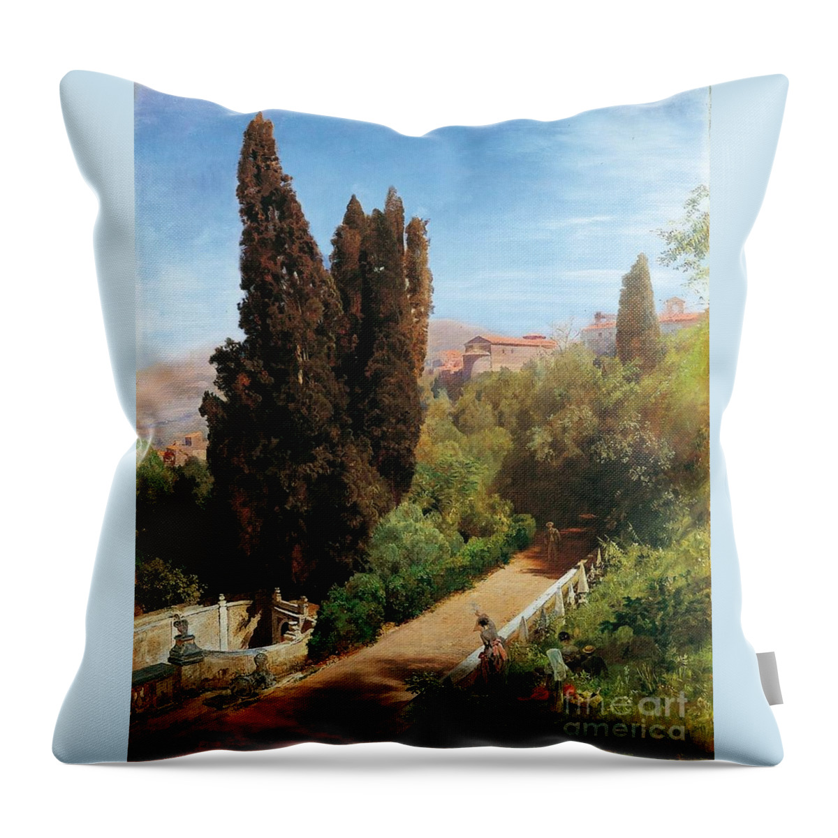 Oswald Achenbach Throw Pillow featuring the painting Park Der Villa Dieste by MotionAge Designs