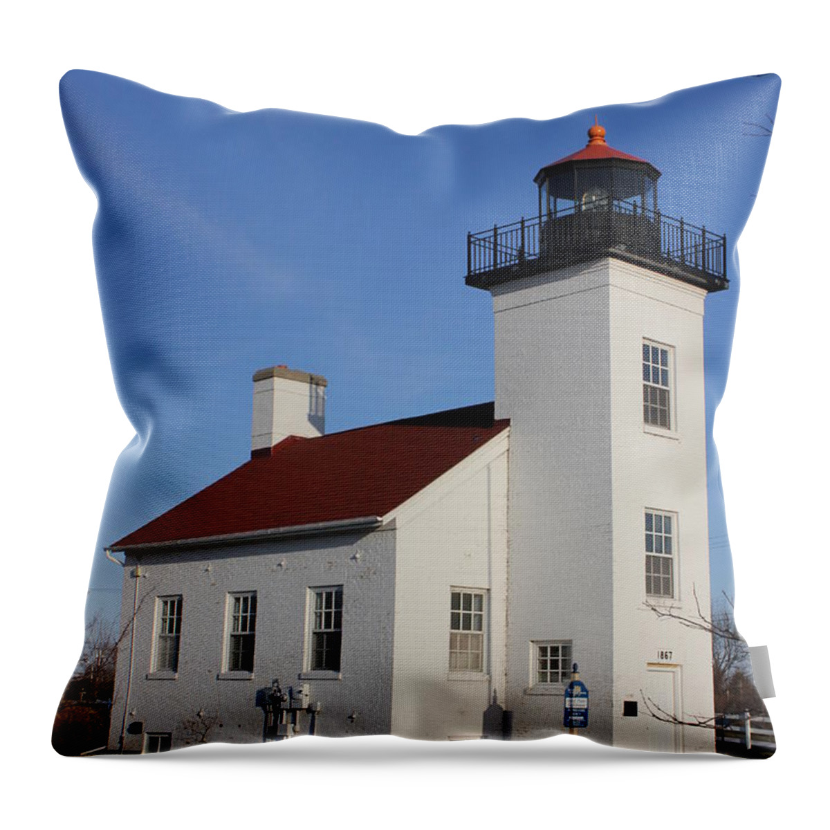Lighthouse Throw Pillow featuring the photograph Sand Point Lighthouse Escanaba by Charles and Melisa Morrison