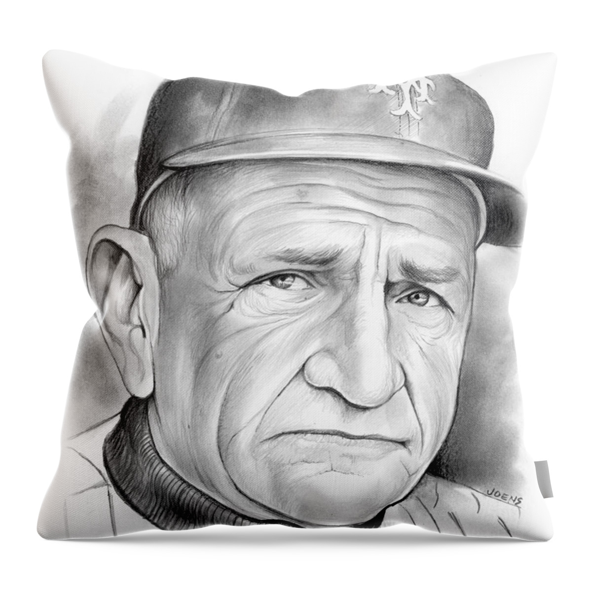 Baseball Throw Pillow featuring the drawing  The Old Perfessor by Greg Joens